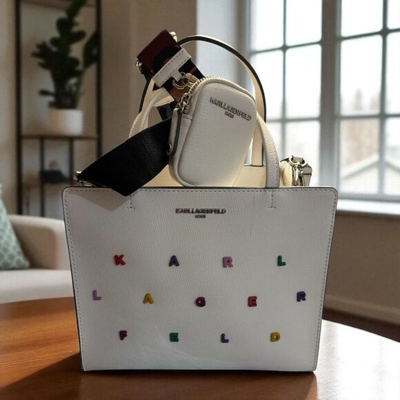 KARL LAGERFELD PARIS NWT MAYBELLE SATCHEL CROSSBODY BAG WHITE - Picture 1 of 5